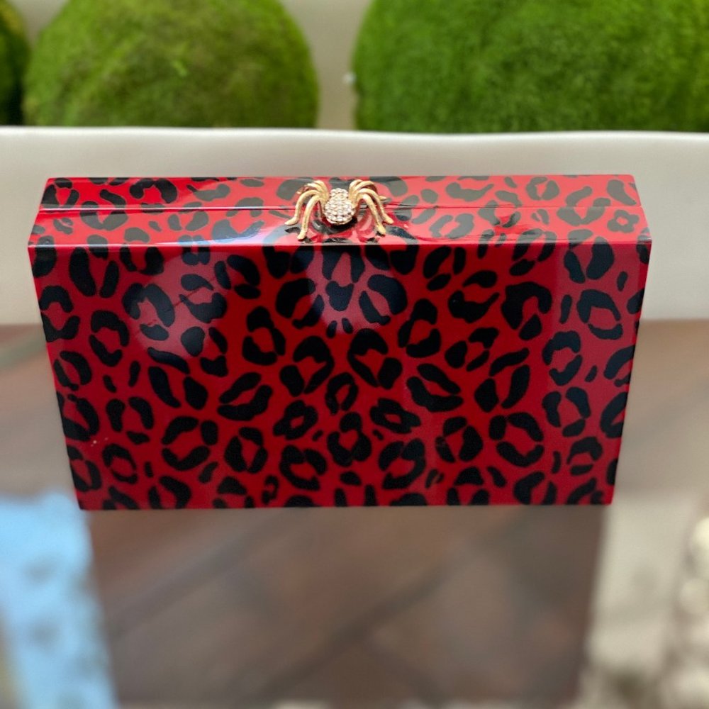 Charlotte Olympia Red Leopard Pandora Box Clutch Bag